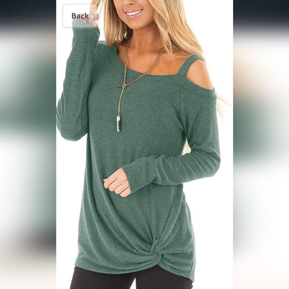 Casual Fall Green Cold Shoulder Long Sleeve Side Knot Top … - Picture 1 of 10